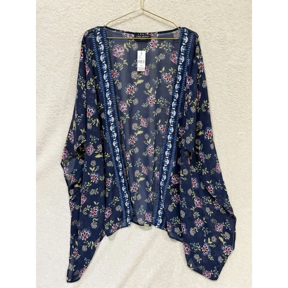 NWT Lane Bryant Navy Floral Chiffon Kimono One Size Sheer‎